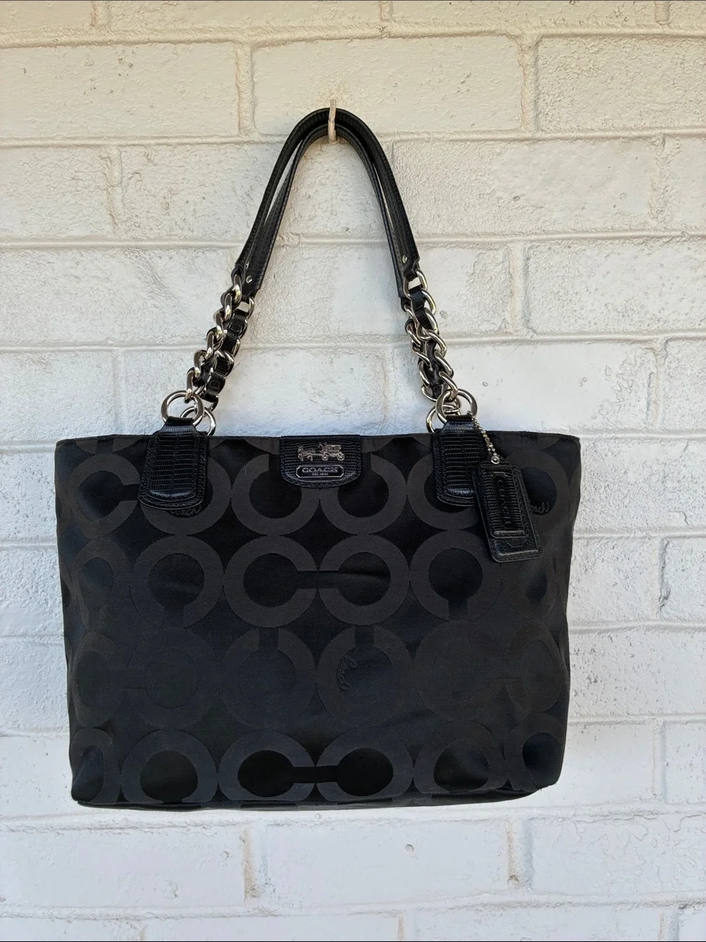 Coach Coach Black Signature Nylon Mia Opaque Chain Tote - Picture 1 of 12